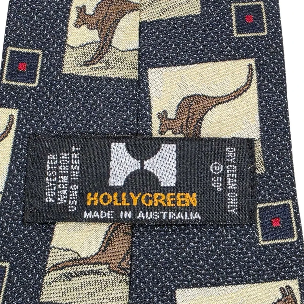 HOLLYGREEN Australia Mens Kangaroo Print Silk Necktie Black Beige Novelty‎